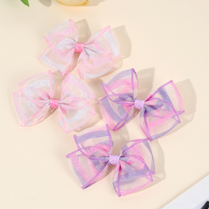 CN 2 piezas Fairy Organza Barrette Hair Bow Clip Tulle Rainbow horquillas <span class=keywords><strong>con</strong></span> brillo brillante pinza de pelo <span class=keywords><strong>para</strong></span> <span class=keywords><strong>niñas</strong></span> - Product Image 2