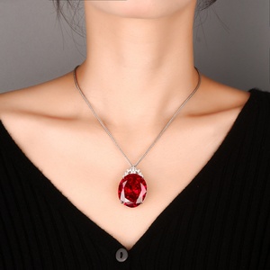 Fashion Jewelry 25*30mm Big Red Zircon Jewelry Eco-friendly Copper Retro Large Gemstone Egg <b>Statement</b> Pendant <b>Necklace</b> for Women - Product Image 5