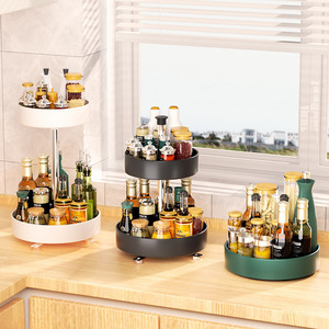 Keuken Plank Roterende Kruiden Rek Aanrecht Kruiden Double-Layer Roterende Organizer - Product Image 2