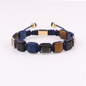 Nuovo Bracciale da <span class=keywords><strong>Uomo</strong></span> alla Moda con Perline Quadrate da 10mm in Occhio di Tigre e Agata, Pietra Naturale Intrecciata con Charm CZ e Logo Personalizzato - Product Image 3