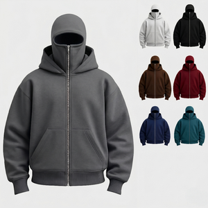 Sudadera con capucha doble y cremallera completa de forro polar técnico para hombre, de algodón grueso, estilo oversize, informal, para invierno y actividades al aire libre. - Product Image 1