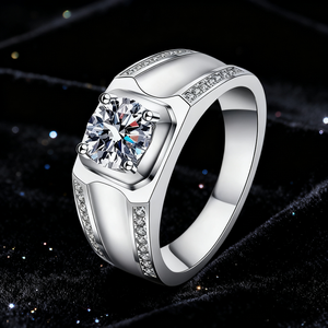 ファッションビジネスタイプS925スターリングシルバーVvs Dカラー1 CT Moissaniteメンズリング結婚婚約 - Product Image 1