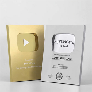 Custom Youtube Video Silver Gold Metal <strong>Trophies</strong> <strong>Plaques</strong> Laser Engraved UV Color Print LOGO <strong>Trophy</strong> Awards <strong>Plaques</strong> - Product Image 1