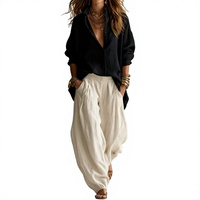 Ensemble deux pièces décontracté bohème pour femme : chemise à manches longues et pantalon harem ample – Tenue de vacances en gros pour revendeurs de boutiques