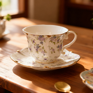 Tasses à expresso en <span class=keywords><strong>porcelaine</strong></span> imprimée de fleurs de style européen Ensemble de tasses à thé britanniques de 200ml Ensemble de tasses à café et soucoupes en céramique vintage - Product Image 3