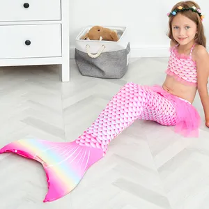 Kids Girls Mermaid Swimming Costume Princess Cosplay With Monofin Bikini Bathing Suit For Carnival Fantasy Dress Up Halloween