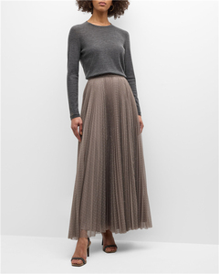 2024 Winter Custom Elegant High Waist <strong>Pleated</strong> Plus Size Embellished Tulle <strong>Maxi</strong> <strong>Skirt</strong> for Women - Product Image 4