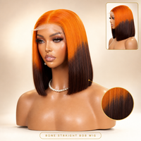 Perruque Bob Ultra-Lisse Ombrée Orange Brun Soyeuse Naturelle Réaliste avec Dentelle Frontale pour Femmes – Vente en Gros