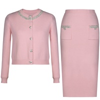YFY personnalisé 2025 français tricoté ensemble femmes eau diamant jupe ouverte coupe ajustée longue jupe bureau élégant deux pièces ensemble Paris Chic