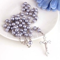 Cadeaux Religieux en Promotion : Collier Chapelet Croix en Alliage Plaqué Or avec Perles d'Imitation et Pierre Principale en Résine pour Fête