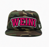 Premium WEINI Custom Brand 5-panel camouflage snapback pet roze & zwart 3D reliëf borduurwerk streetwear pet lage minimale bestelhoeveelheid OEM