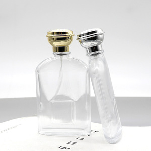 Wholesale 30ml Square Cosmetic <b>Empty</b> <b>Bottles</b> Vertical Striped Glass <b>Perfume</b> Refill Spray <b>Bottles</b> with Snap-On Top - Product Image 3