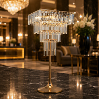 Lampe Vase Carré en Verre Acrylique et Fer, Style Européen Luxe Léger, Télécommandée, pour Centre de Table de Mariage et Banquet