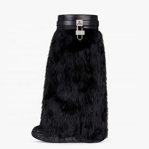 Fur Metallic Lock Shark Long Boots Thick Soles Knee High Booties Women <b>Round</b> <b>Toe</b> Zipper Fluffy Furry Shoes for Lady - Product Image 1