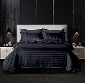 <strong>Customized</strong> 100% Polyester New <strong>Style</strong> Bedding Sets 1800 Thread Count 1cm Sateen Stripe Jacquard Bed <strong>Sheet</strong> Fitted <strong>Sheet</strong> Set - Product Image 2