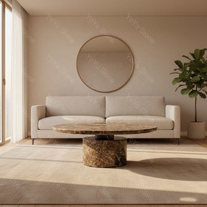 Tavolino da Caffè in Marmo Naturale Marrone Scuro di Alta Gamma in Stile Moderno, Tavolo Rotondo per Soggiorno e Arredamento Alberghiero - Product Image 3