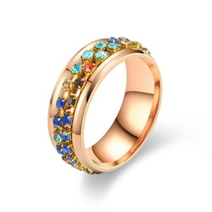 Ensemble de bagues rotatives en cristal or rose pour femmes, avec strass, bijoux en acier inoxydable pour mariage - Product Image 6
