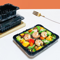 Boîte d'emballage rectangulaire jetable à fond noir avec couvercle à fermeture rapide pour fruits frais, emballage alimentaire en blister PET, Guangdong