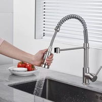 Robinet de cuisine en acier inoxydable, mitigeur chaud et froid, avec douchette extractible à ressort, pour évier de cuisine professionnel