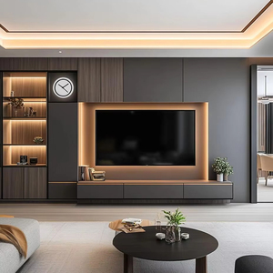 Modern <strong>Design</strong> Whole Wall Mounted <strong>TV</strong> <strong>Unit</strong> Stands Living Room Furniture Black <strong>TV</strong> Cabinets - Product Image 1
