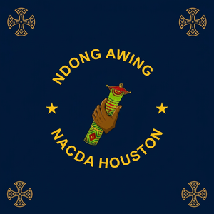 Asociación Cultural y de Desarrollo Ndong Awing, Prenda Tradicional Africana Bordada, Color Azul Marino de Houston, Patrón Geométrico - Product Image 1