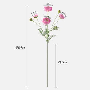Nueva Llegada Venta Caliente <span class=keywords><strong>6</strong></span> Cabezas Seda Ranunculus Flor Flocado Tallo Artificial Luz Rosa Té Rosa - Product Image 4