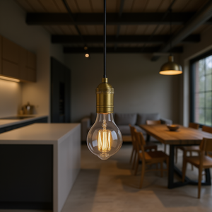 Mini lampe suspendue industrielle de style loft, en laiton, base d'ampoule E26, 1 lumière, abat-jour rond en verre, blanc chaud doux 2700K - Product Image 2