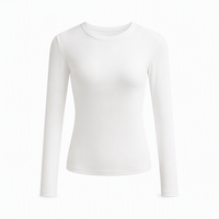 Kaos Wanita Lengan Panjang Katun Spandex 230G Tebal, Slim Fit, Elastis Tinggi, Bahu Reguler, Kaos Dalaman