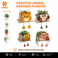 Support de pot de fleurs suspendu en bois créatif en forme de chat ou de hibou, pour la décoration de la maison et du jardin
