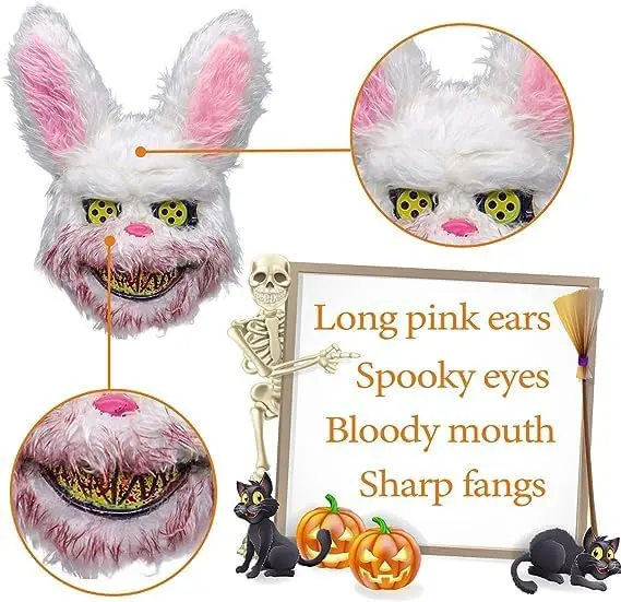 Rabbit EL Mask Festival Cosplay Halloween Scary Carnival Costume Party Horror Blood Rabbit Bear Led Flashing Mask
