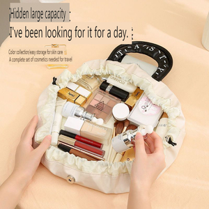 Ladies Travel Portable PU Leather Waterproof <b>Makeup</b> <b>Bag</b> <b>Drawstring</b> Cosmetic Organizer - Product Image 3