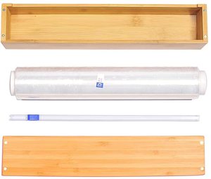 Secciones de caja de madera de bambú, dispensador de envoltura de plástico, papel de aluminio plateado, envoltura de plástico con cortador deslizante, 2023 - Product Image 6