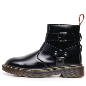 Black Ankle <b>Boots</b> Genuine Leather Round Toe Buckle Closure Flat Heel Anti-Slippery Rubber Outsole All Seasons Solid Color - Product Image 6