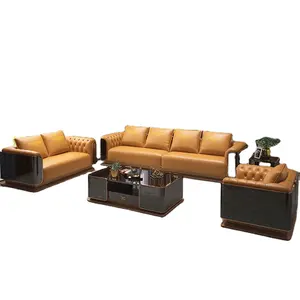 أريكة غرفة معيشة من الجلد الفاخر بتصميم كلاسيكي رائع للحياة المنزلية CELS017