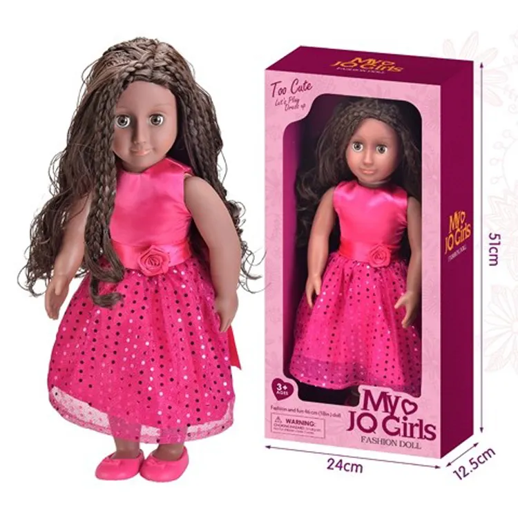 18 дюймов удивительная бело-черные кожи пластиковая кукла модные волосы два косички куклы для девочек, игрушки