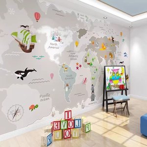 Mural de Pared con Mapa del Mundo Art Deco y Animales, Diseño Geométrico Personalizado, Impresión por Transferencia de Calor, Educativo, para Hoteles y Restaurantes - Product Image 6