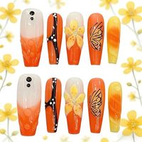 Uñas Postizas Extra Largas Tipo Ataúd al por Mayor, con Diseño 3D de Flor Azul, Uñas Artificiales, Suministros para Uñas con Etiqueta Privada Personalizada