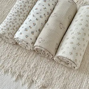 4 Lapisan Katun Bernapas Antik Floral MuslinBlanket Bayi Crib Quilt Bedding Set