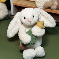 Boneka Kelinci Jellcatt UK Soft White Floppy Ear Bunny Plush Toy Memegang Pohon Natal Bintang Emas, Hadiah Natal Thanksgiving, Boneka Kelinci Isi Dakron