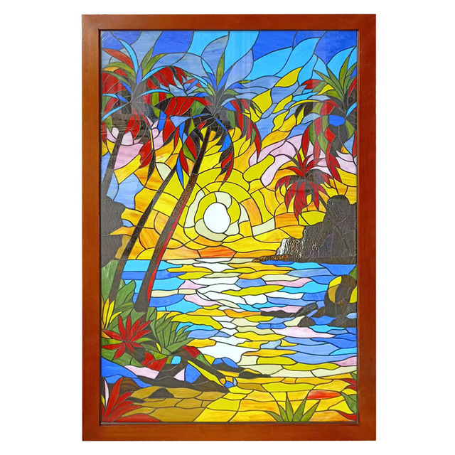 Customizable Colored Tempered Glass Rectangle European Style Landscape Painting Door Window Art Decoration High Strength