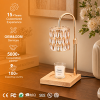Lampe chauffe-bougie électrique moderne avec minuterie et variateur d'intensité, base en bois, pour cire fondue, bougies parfumées de luxe en pot, lampe de table