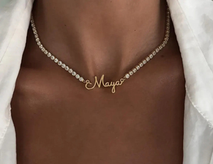 Collana <span class=keywords><strong>con</strong></span> <span class=keywords><strong>Nome</strong></span> Personalizzato e Catena Tennis <span class=keywords><strong>con</strong></span> Zirconi, Gioielli in Acciaio Inossidabile, Choker Personalizzato per Donne - Product Image 2
