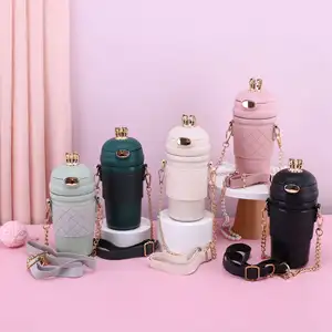 Cute Rabbit Style Insulated Vacuum Flask Bottle With Holder And Strap Stainless Steel Bottle Portable Cartoon Student Kids