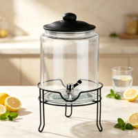 Glazen dranken dispenser met grote capaciteit, metalen standaard, voedselveilige, luchtdichte, BPA-vrije glazen deksel voor thuis, fruitfermentatie, koude dranken