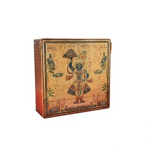 Boîte de rangement en bois faite à la main de la série Crystal Resin, 15x15.5x3.5 pouces, 16 compartiments avec 3 pots, design d'art populaire - Product Image 1