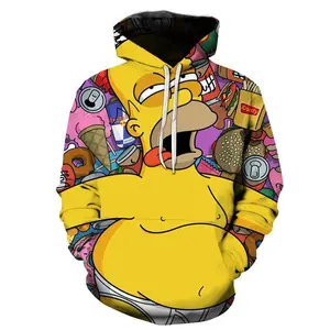 Bulk Sale Custom Cartoon 3D Digital Anime Simpson 100% Polyester Unisex Men Sublimation All Over Print Pullover Hoodies