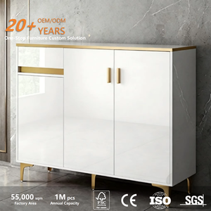 Étagère à <span class=keywords><strong>chaussures</strong></span> de grande capacité à rayures dorées de luxe personnalisée, salon moderne, panneau en bois blanc, armoires à <span class=keywords><strong>chaussures</strong></span> d'entrée - Product Image 2