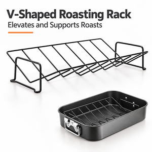 Bandeja para Asar de Acero al Carbono Antiadherente con Rejilla en V Extraíble, Asador Rectangular para Pavo con Asas para Carne y Aves - Product Image 5