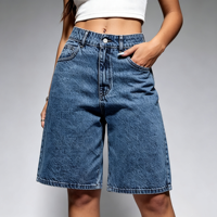 Celana Pendek Denim Wanita High Waist Wide Leg Jorts Model Baggy Bermuda Gaya 90an Streetwear 5 Kantong Grosir