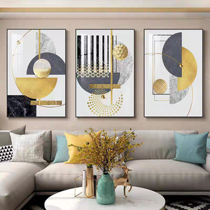Sofà moderno di lusso astratto geometrico decorazione per la casa <span class=keywords><strong>Poster</strong></span> in lamina d'oro decorazione da parete soggiorno trittico di cristallo di porcellana - Product Image 3